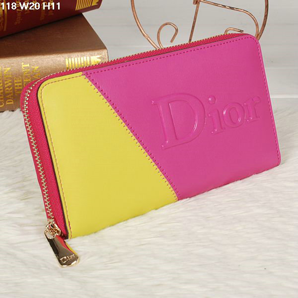 dior zippy wallet calfskin 118 rosered&yellow - Click Image to Close